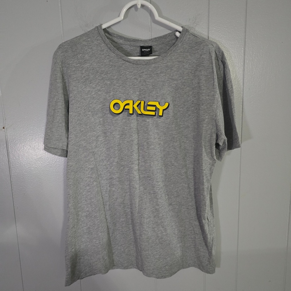 Oakley Logo Graphic T-Shirt Mens Large Gray Excellent Custom Fit‎ Short Sleeve